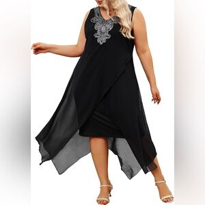 Womens Plus Size Chiffon Dress Loose Sleeveless Flowy Cocktail Party Midi Dress